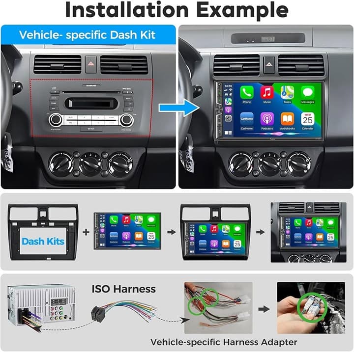 Wireless CarPlay Android Auto Double Din Stereo 7" Touchscreen FM/AM Radio - Thumbnail 8