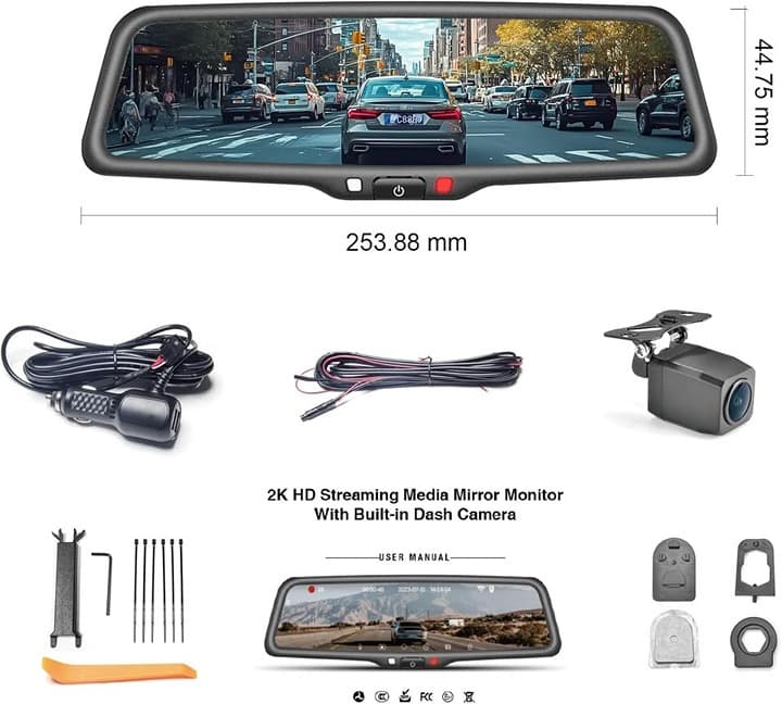KBD OEM Rearview Mirror Dash Cam 9.66" 2K Front 1080P Rear WiFi - Thumbnail 6