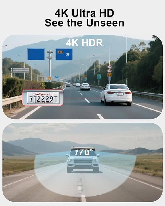 4K Dash Cam w/ WiFi GPS, 64GB Card & Charger - Mini, Night Vision - Thumbnail 4