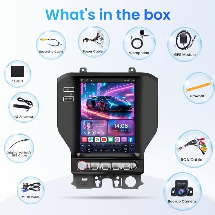 12.1" Vertical Android Car Stereo for Ford Mustang 2015-25, Wireless CarPlay - Thumbnail 9