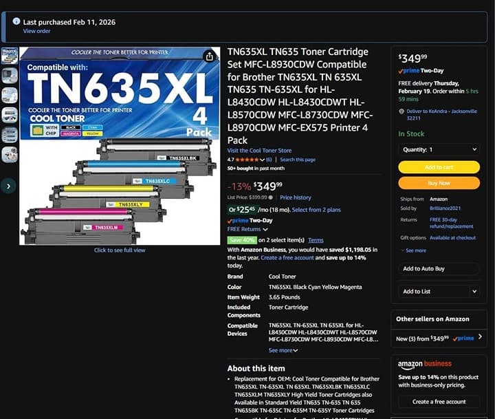 Brother TN635XL Toner 4PK Compatible HL-L8430CDW MFC-L8930CDW High Yield - Thumbnail 10