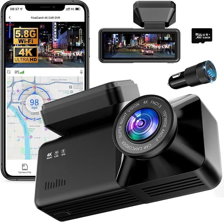 4K Dash Cam w/ WiFi GPS, 64GB Card & Charger - Mini, Night Vision - Thumbnail 3