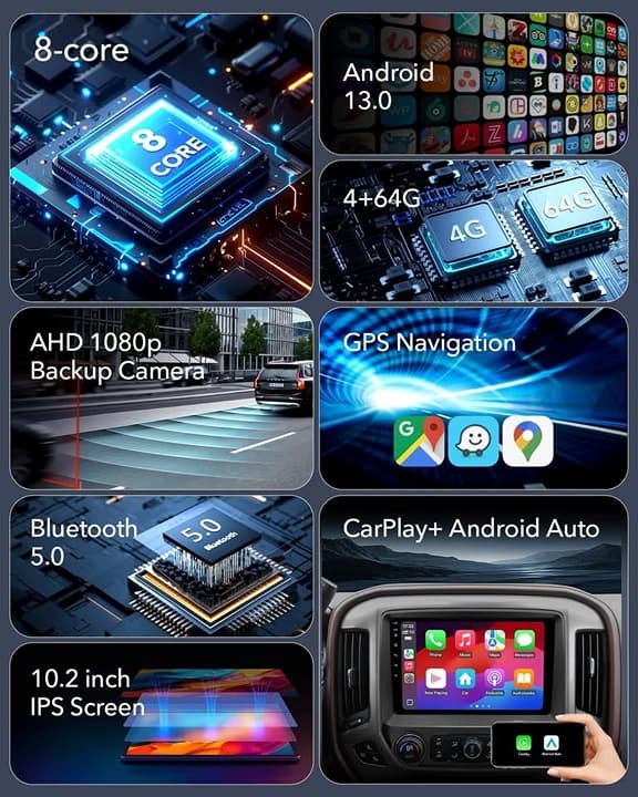 Android 13 10.2" Car Stereo 4+64GB for Jeep/Dodge, Wireless CarPlay/Android Auto - Thumbnail 6