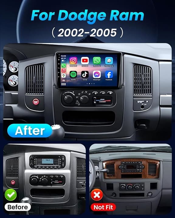 Jufodrca 9" HD Touchscreen Car Radio for 2002-05 Dodge Ram + Backup Cam - Thumbnail 8