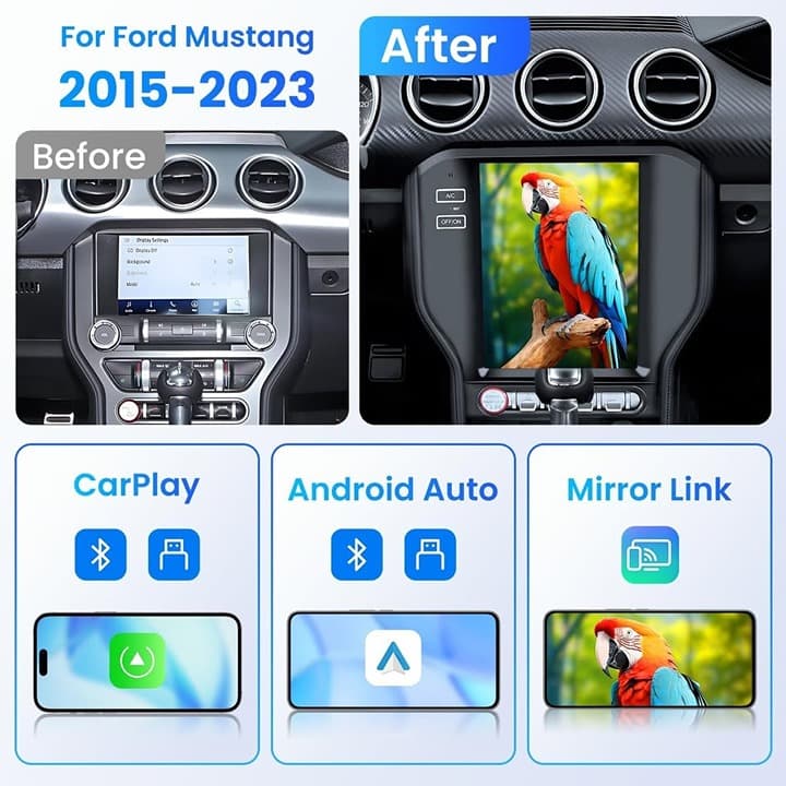 12.1" Vertical Android Car Stereo for Ford Mustang 2015-25, Wireless CarPlay - Thumbnail 5