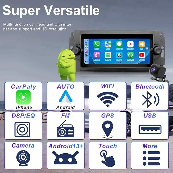 Dodge Ram 1500/2500 06-08 Car Radio Stereo GPS CarPlay Android Auto 6.86" HD - Thumbnail 6