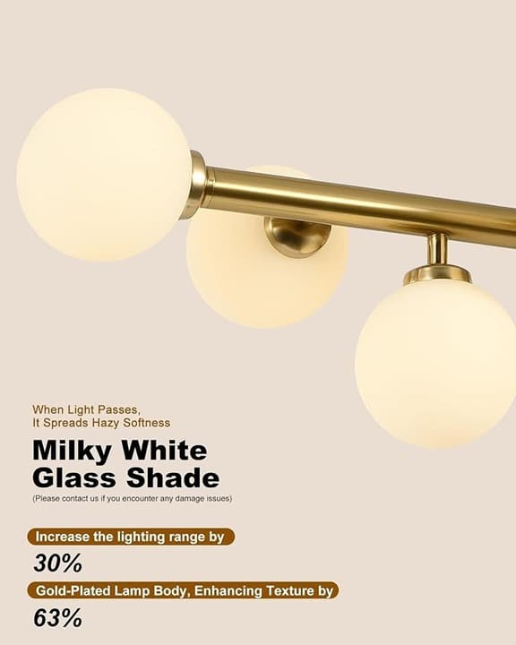 Ecoillumix 8-Light Gold Sputnik Chandelier, Mid Century Modern, Milk Glass Globe - Thumbnail 6
