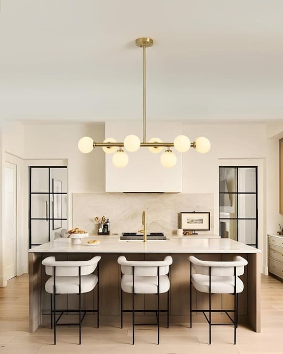 Ecoillumix 8-Light Gold Sputnik Chandelier, Mid Century Modern, Milk Glass Globe - Thumbnail 9