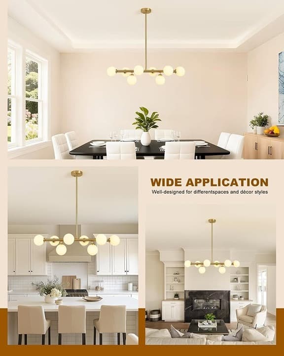 Ecoillumix 8-Light Gold Sputnik Chandelier, Mid Century Modern, Milk Glass Globe - Thumbnail 8