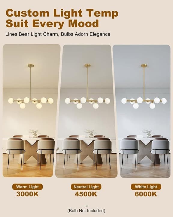 Ecoillumix 8-Light Gold Sputnik Chandelier, Mid Century Modern, Milk Glass Globe - Thumbnail 5