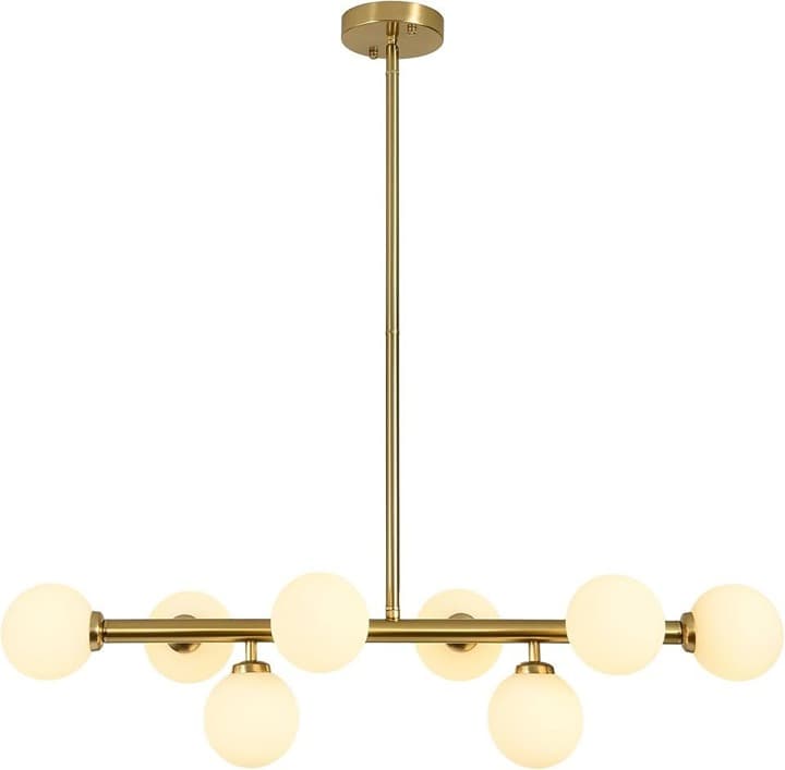 Ecoillumix 8-Light Gold Sputnik Chandelier, Mid Century Modern, Milk Glass Globe - Thumbnail 10