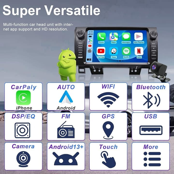 Android 13 Car Radio for Toyota Tundra 07-13 Sequoia 08-15 Wireless CarPlay GPS - Thumbnail 6