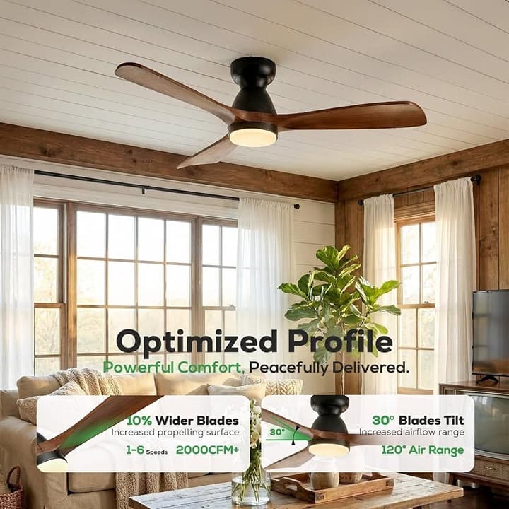 52" Smart Ceiling Fan w/ Light, Flush Mount DC, Alexa App Remote, 6‐Speed, Walnu - Thumbnail 5