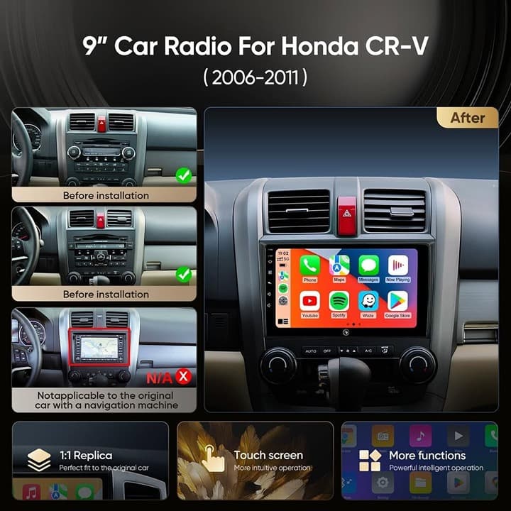 9" Honda CR-V 2006-2011 Car Stereo CarPlay Android Auto GPS WiFi 1080P - Thumbnail 5