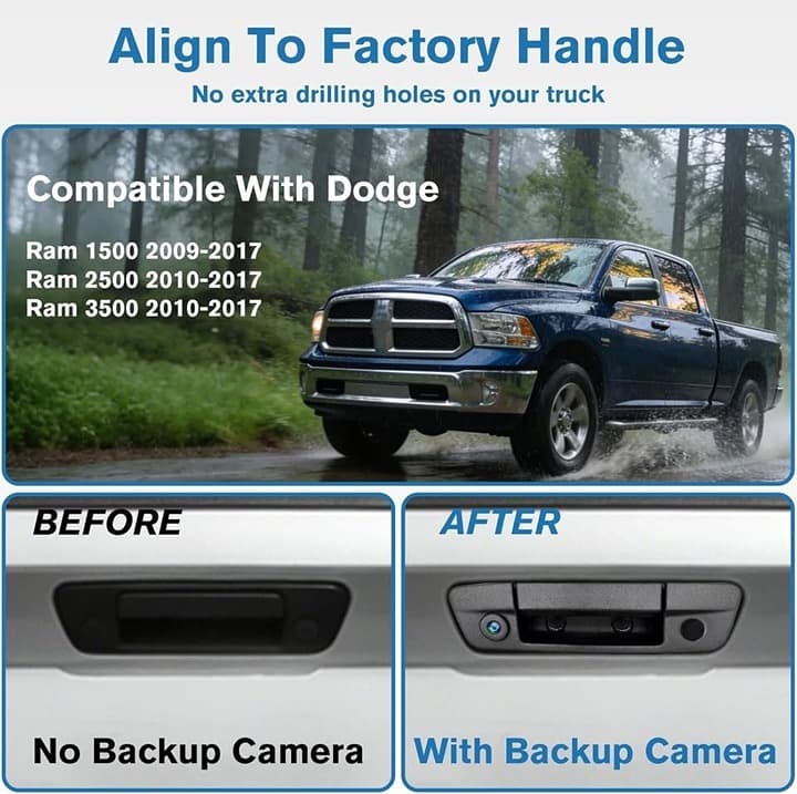 Junsun 1080P Tailgate Handle Backup Camera for Dodge RAM 1500 2500 3500 09‐17 - Thumbnail 4