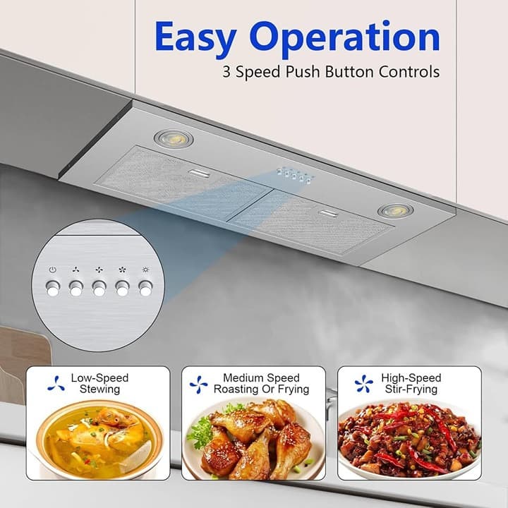TAZPI Upgraded 30" Range Hood Insert 600 CFM Ducted/Ductless, LED - Thumbnail 8