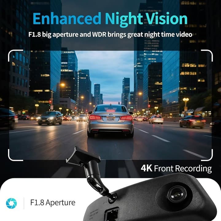 KCV 4K Mirror Dash Cam Mustang 15-23 F/R 1080P, Plug&Play, 64GB Card - Thumbnail 6
