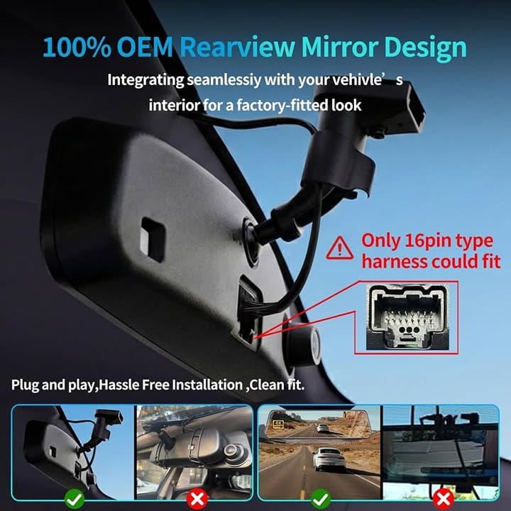 KCV 4K Mirror Dash Cam Mustang 15-23 F/R 1080P, Plug&Play, 64GB Card - Thumbnail 10