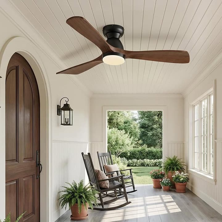 52" Smart Ceiling Fan w/ Light, Flush Mount DC, Alexa App Remote, 6‐Speed, Walnu - Thumbnail 9
