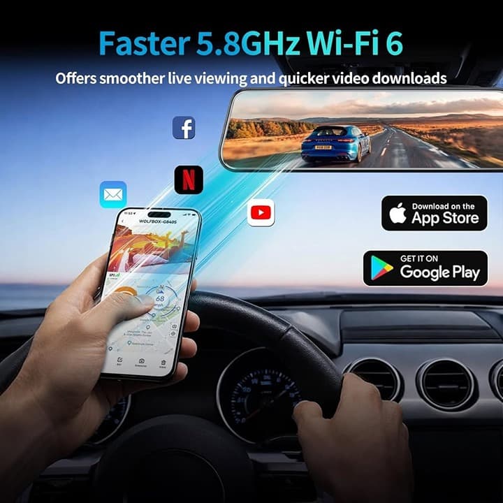 KCV 4K Mirror Dash Cam Mustang 15-23 F/R 1080P, Plug&Play, 64GB Card - Thumbnail 9