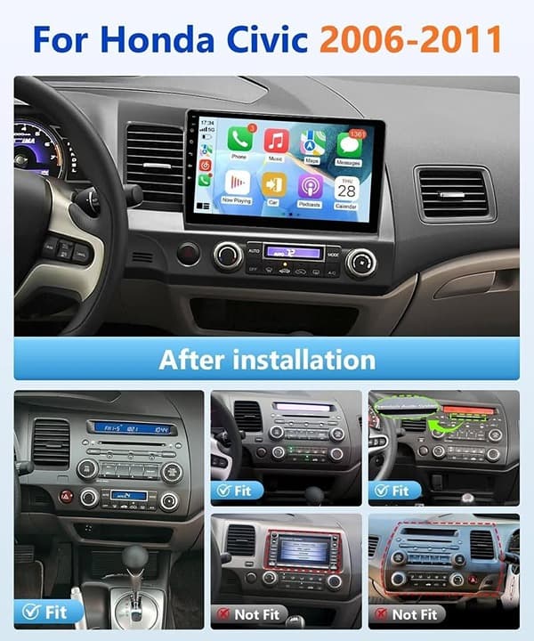 Wadpon 10.1" Android 13 Car Stereo for Honda Civic 2006–2011 CarPlay Android Aut - Thumbnail 9
