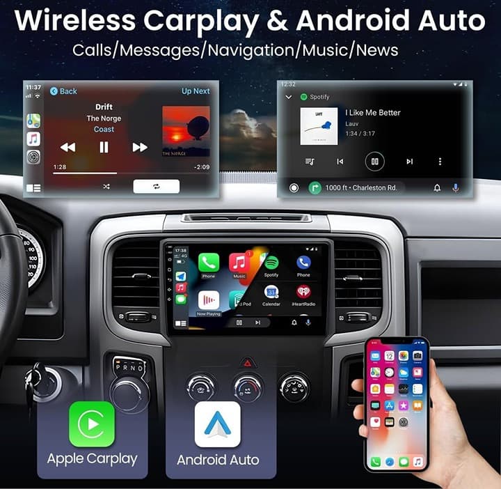 Dodge Ram 13-18 9" Radio GPS CarPlay Android Auto 4Core 2+32G WiFi Backup Cam - Thumbnail 5