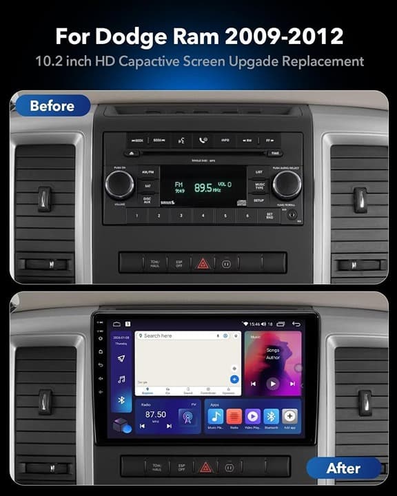 2009-2012 Dodge Ram Radio Android 13 CarPlay Auto 4+64GB 10.2" GPS Backup Cam - Thumbnail 5