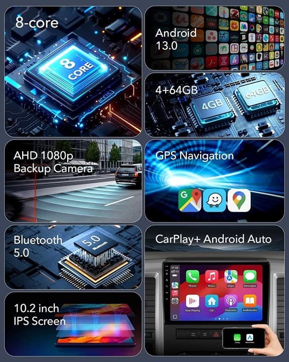 2009-2012 Dodge Ram Radio Android 13 CarPlay Auto 4+64GB 10.2" GPS Backup Cam - Thumbnail 6