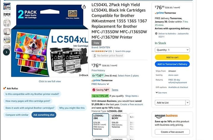 LC504XL Black Ink 2‐Pack for Brother INKvestment MFC‐J1355DW J1365DW J1367DW - Thumbnail 10
