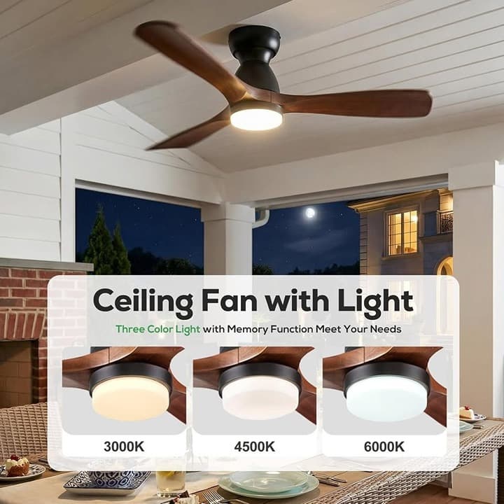 52" Smart Ceiling Fan w/ Light, Flush Mount DC, Alexa App Remote, 6‐Speed, Walnu - Thumbnail 7