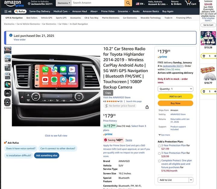 10.2" Car Stereo for Toyota Highlander 2014-2019 CarPlay Android Auto GPS BT 108 - Thumbnail 10