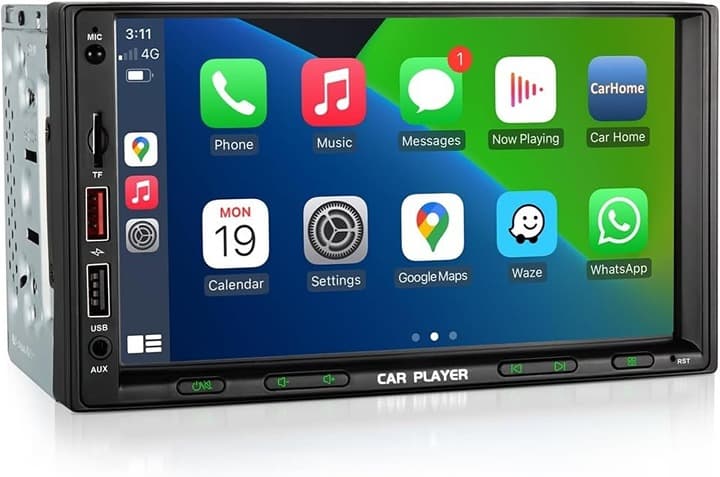 Wireless CarPlay Android Auto 7" Double Din Radio Bluetooth FM AM Subwoofer 1080 - Thumbnail 4