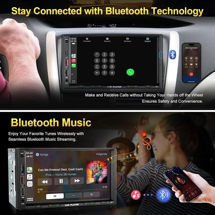 Wireless CarPlay Android Auto 7" Double Din Radio Bluetooth FM AM Subwoofer 1080 - Thumbnail 8
