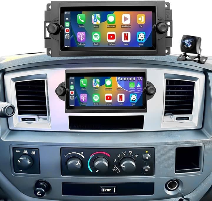 *6.8" 5G WiFi CarPlay Android Auto Radio for Dodge Ram 06-08 Jeep Grand 05-07 - Thumbnail 4