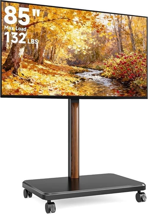 Pegzone Rolling TV Stand 32-85" LCD LED OLED, 132 Lbs, Swivel, Adjustable, Wood - Thumbnail 4