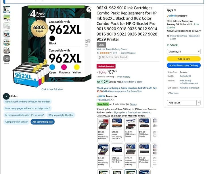962XL 962 Ink Combo Pack for HP OfficeJet Pro 9015 9020 9018 9025 9010 Series - Thumbnail 10