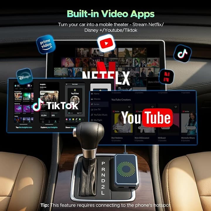 LAMTTO 3‐in‐1 Wireless CarPlay Android Auto AI Box Netflix YouTube TikTok WiFi U - Thumbnail 5