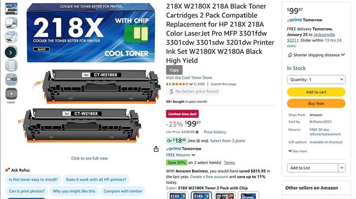 218X W2180X Black Toner 2‐Pack for HP 218A/218X 3201dw 3301fdw 3301cdw 3301sdw - Thumbnail 10