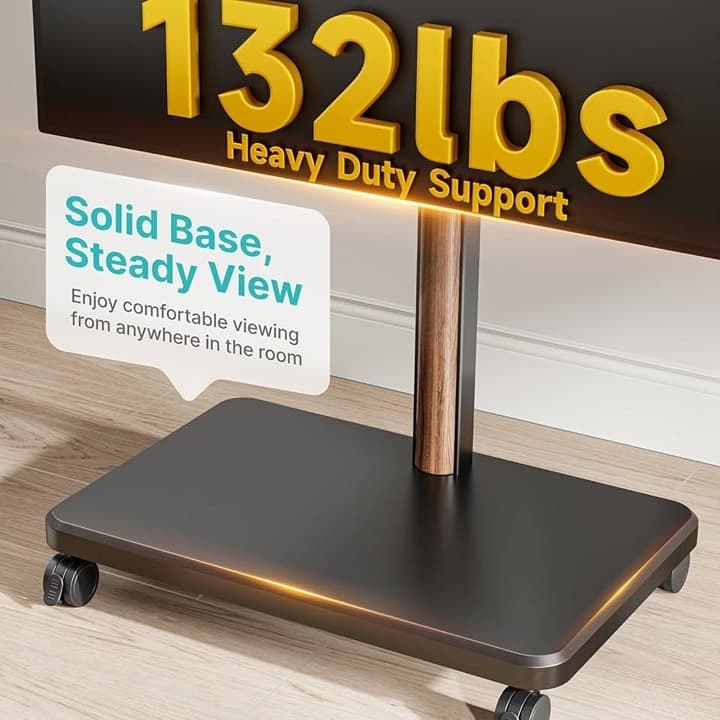 Pegzone Rolling TV Stand 32-85" LCD LED OLED, 132 Lbs, Swivel, Adjustable, Wood - Thumbnail 6