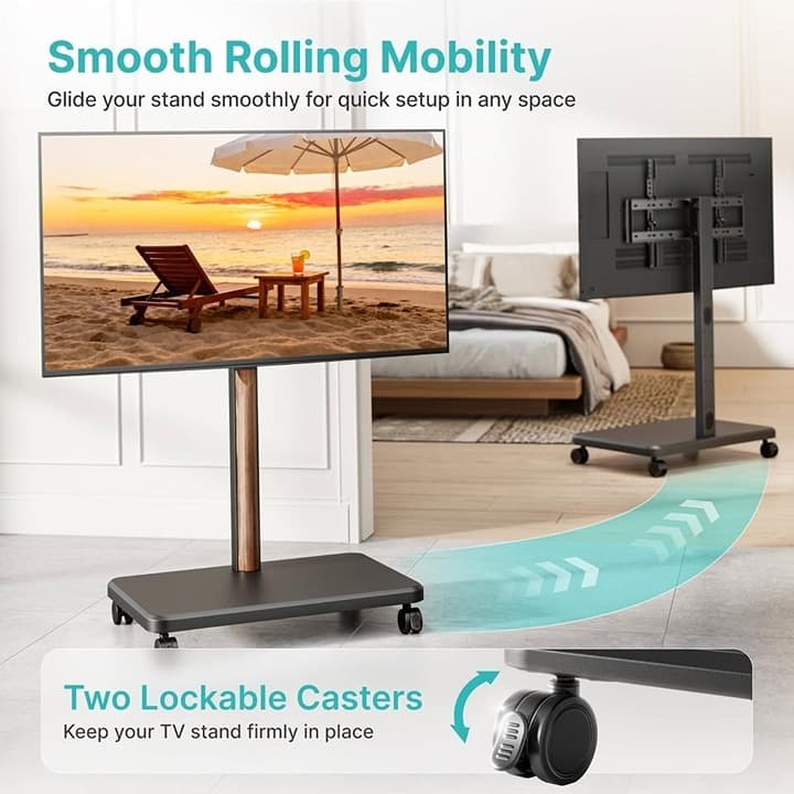 Pegzone Rolling TV Stand 32-85" LCD LED OLED, 132 Lbs, Swivel, Adjustable, Wood - Thumbnail 5