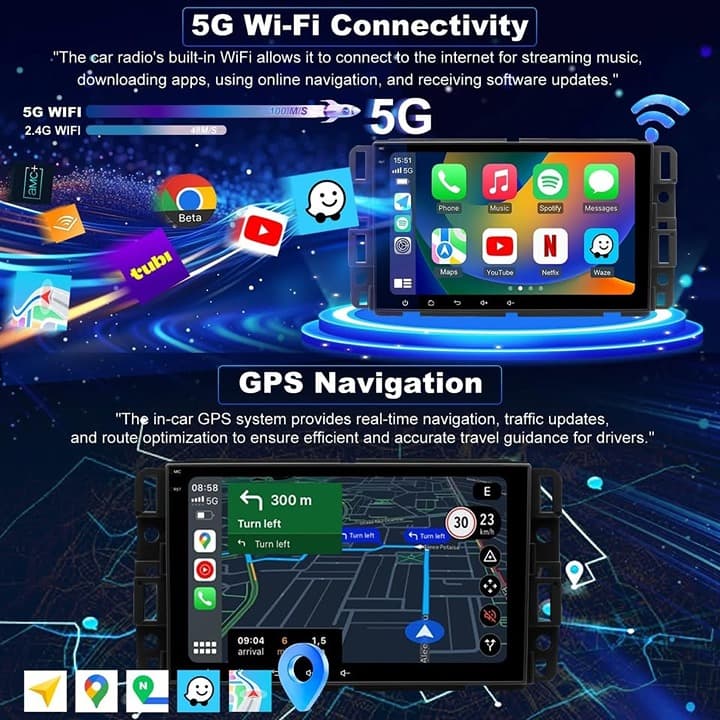 5G WiFi 8" Touch Radio for Silverado/Sierra/Yukon/Tahoe 07-14, CarPlay/Android/C - Thumbnail 4