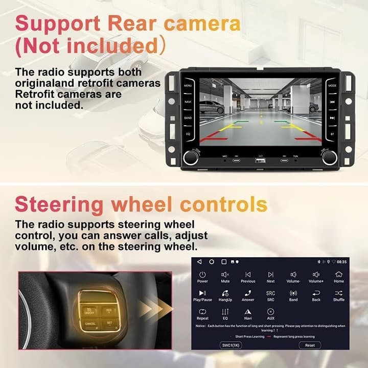 Android 13 Car Radio 2GB+64GB for Chevy Silverado GMC Sierra Yukon 2007–2013 BT - Thumbnail 7