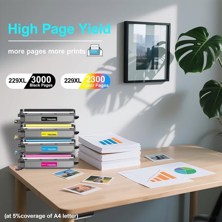 AHEWSUE TN229XL Toner 4‐Pack w/Chip for Brother MFC/HL Color Laser Printers - Thumbnail 7
