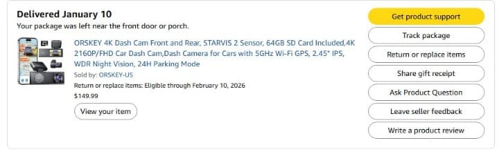 ORSKEY 4K Dash Cam Front Rear STARVIS2 64GB WiFi GPS 2.45" IPS WDR 24H Parking - Thumbnail 5
