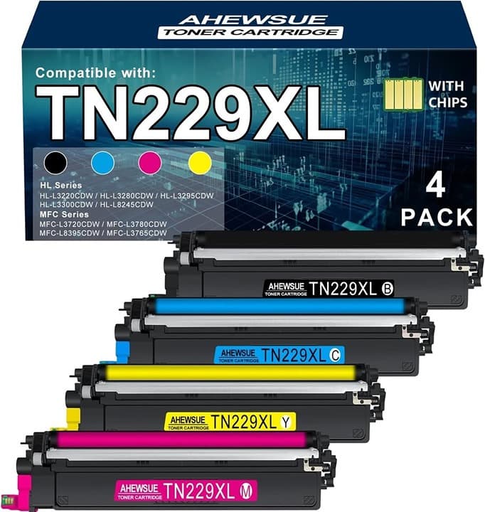 AHEWSUE TN229XL Toner 4‐Pack w/Chip for Brother MFC/HL Color Laser Printers - Thumbnail 5