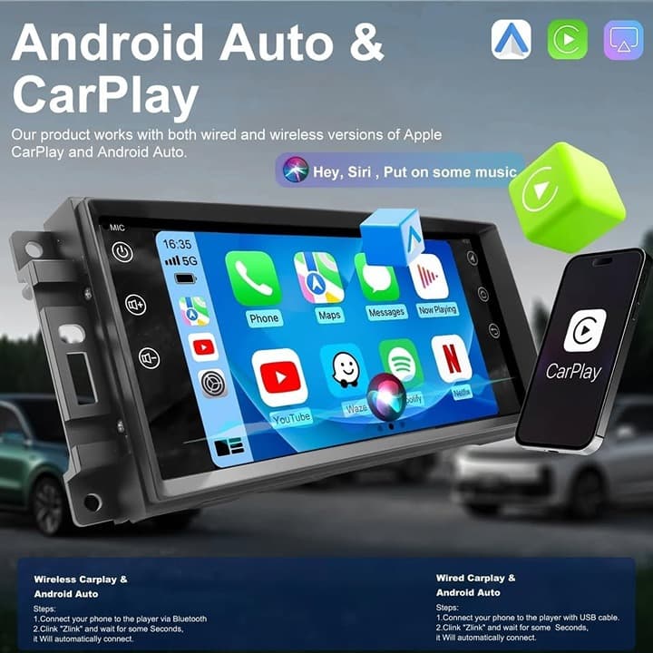 5G WiFi Car Radio Android 13 CarPlay GPS BT FM Camera for Chrysler Dodge Jeep 7" - Thumbnail 6