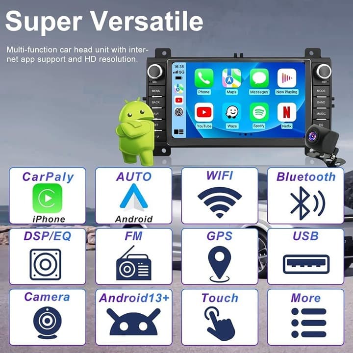 Jeep Grand Cherokee 2008-2013 Dodge Durango 2011-2013 Android 13 7" CarPlay Radi - Thumbnail 5