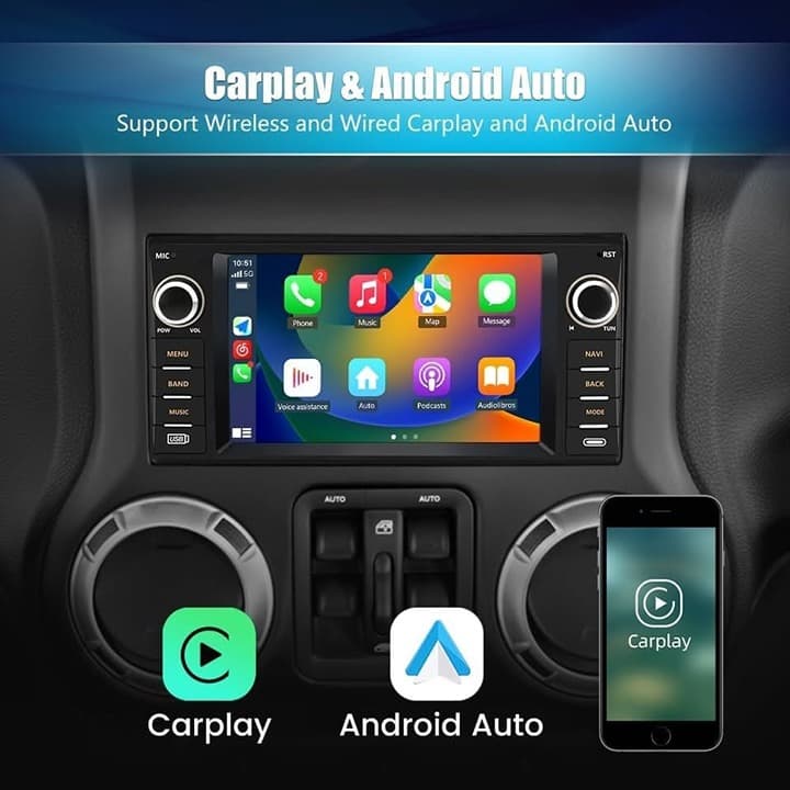 Junsun 7" Android Auto Radio for Dodge Ram 1500 2500 3500 2009-2012 & Jeep Wrang - Thumbnail 5