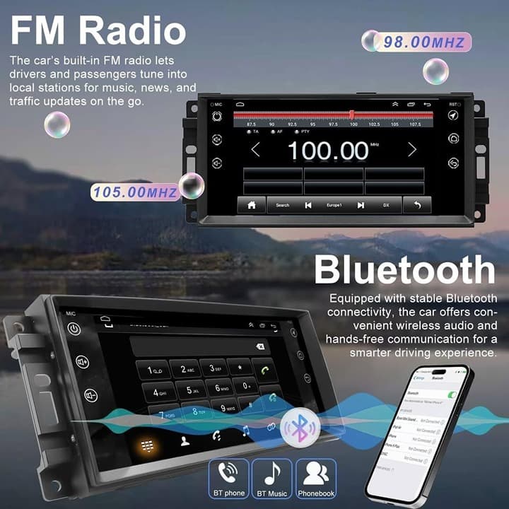 5G WiFi Car Radio Android 13 CarPlay GPS BT FM Camera for Chrysler Dodge Jeep 7" - Thumbnail 7