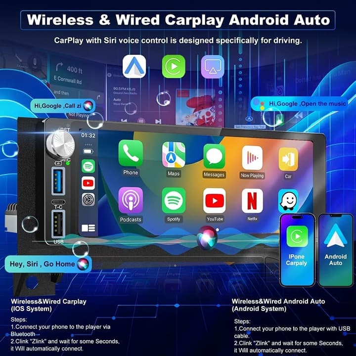 6.8" 5G WiFi Car Radio for Dodge & Jeep 2005–2010 CarPlay Android Auto GPS Stere - Thumbnail 6